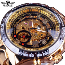 WINNER 432 Gold Clock Wrist Watches Skeleton Display Mechanical Automatic Black Retro Fashion Mens Watches